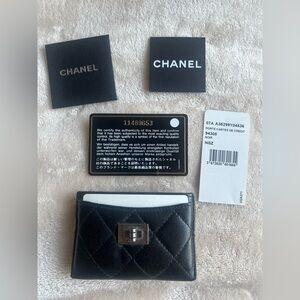 Rare Chanel Black/Aged Ruthenium Silver Lambskin Reissue Card Holder Wallet